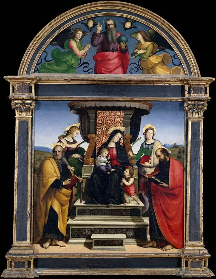 Madonna and Child Enthroned with Saints - by Raphael